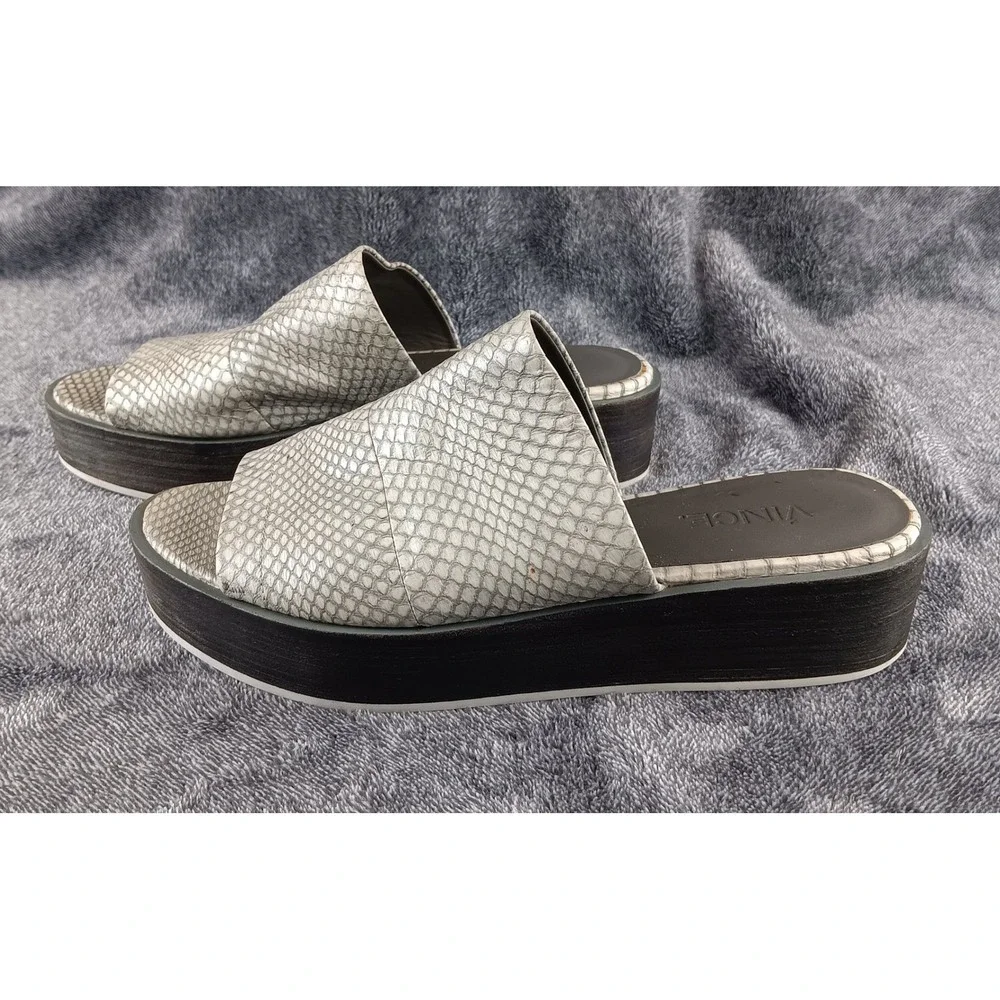 Vince Platform Slide Sandals Snakeskin Embossed Leather Wedge Mules‎ Women 8.5